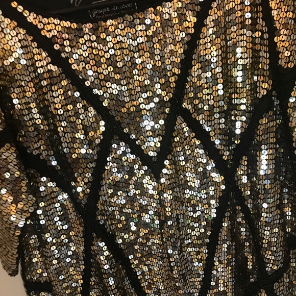 Black and Gold Silk Sequined Top Size M - Picture 3 of 5